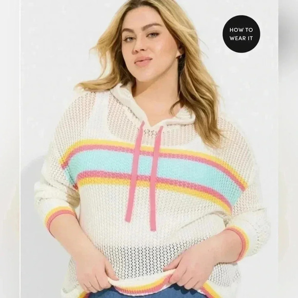 Torrid Pointelle Boxy Knit See Through Hoodie Plus Size 2x - Picture 2 of 3